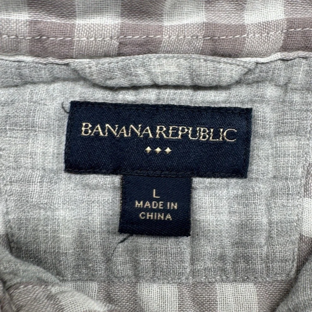 Banana Republic Shirt Men L Heritage Cotton Plaid Grey Long Sleeve Casual Y2K